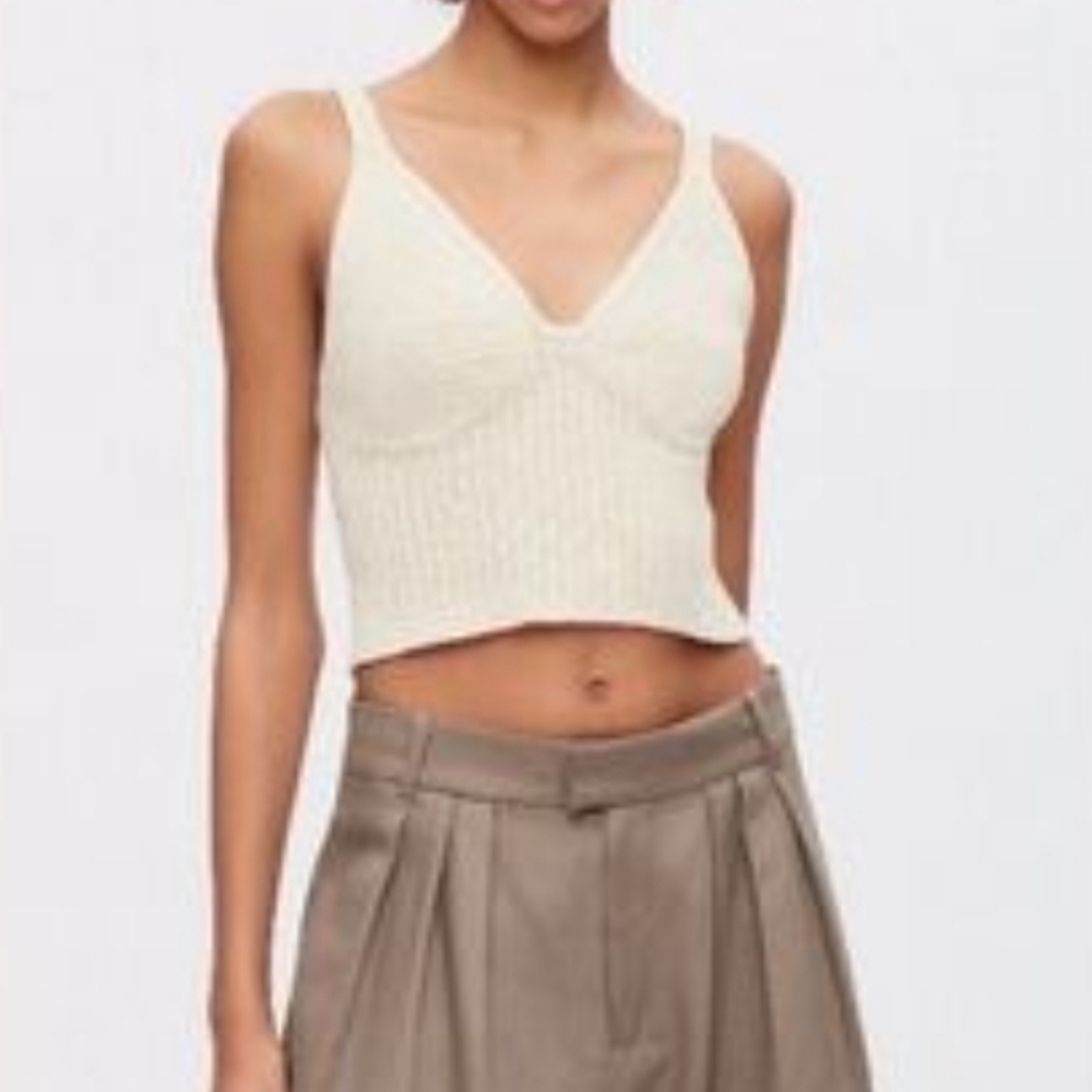 KOTN | M Ribbed Knit Bralette Top | beige oatmeal